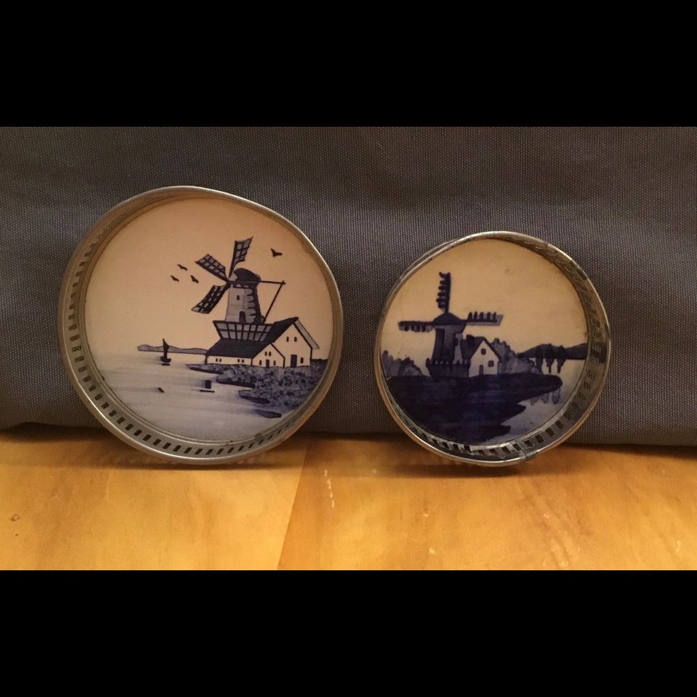 Set of 2 Delft Blue & White Trinket Trays